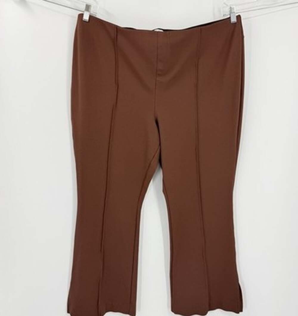 Peace Love World 2X Petite Ponte Split Hem Pants Chocolate Brown Pull on